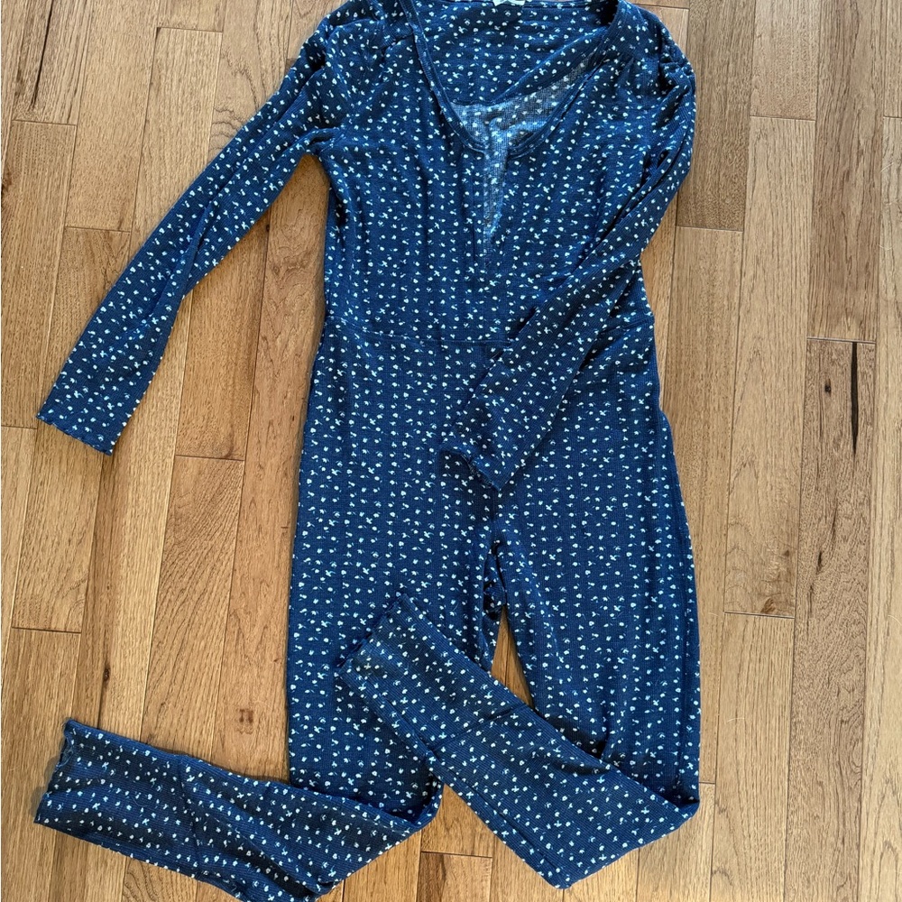Free People Intimates Navy Long Sleeve Jumpsuit